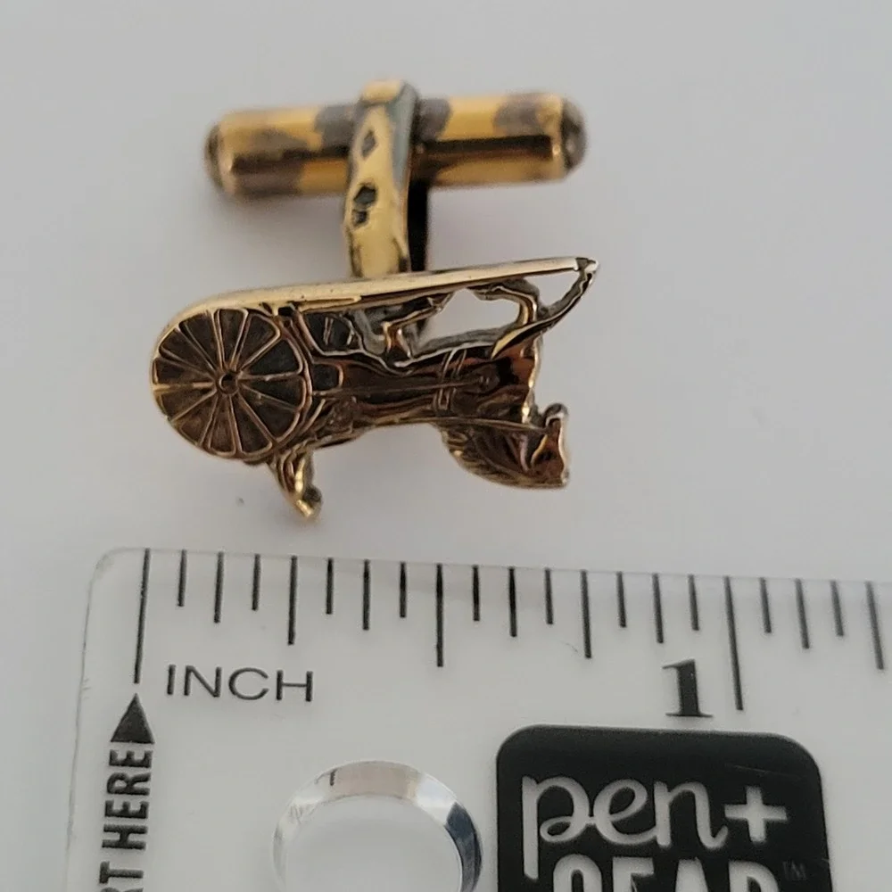 Celine Paris Vintage Horse Carriage Cufflinks Gold Tone Sterling Silver‎ Argent